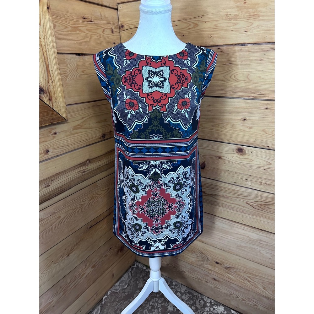Banana‎ Republic Petite Medallion Print Shift Dress Red Blue Floral Size 2P